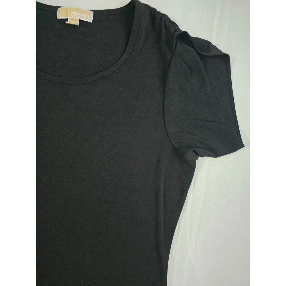 Michael Kors Black Pleated Petal Sleeve Scoop Neck Top Medium RN111818